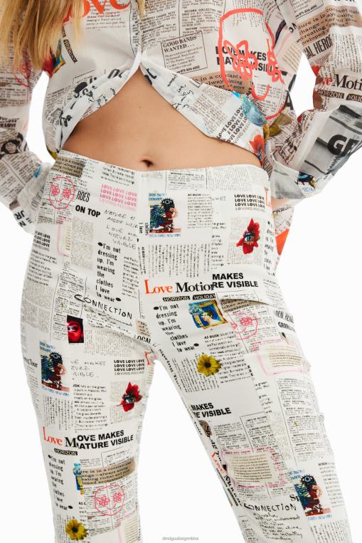 mujer ropa 8H0V652 pantalones con aberturas de periódico Desigual