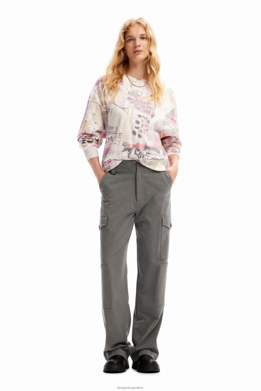 mujer ropa 8H0V263 sudadera oversize tipo periódico Desigual