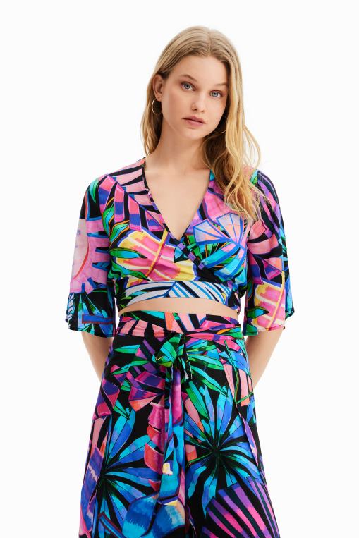 mujer ropa 8H0V637 top corto cruzado tropical Desigual