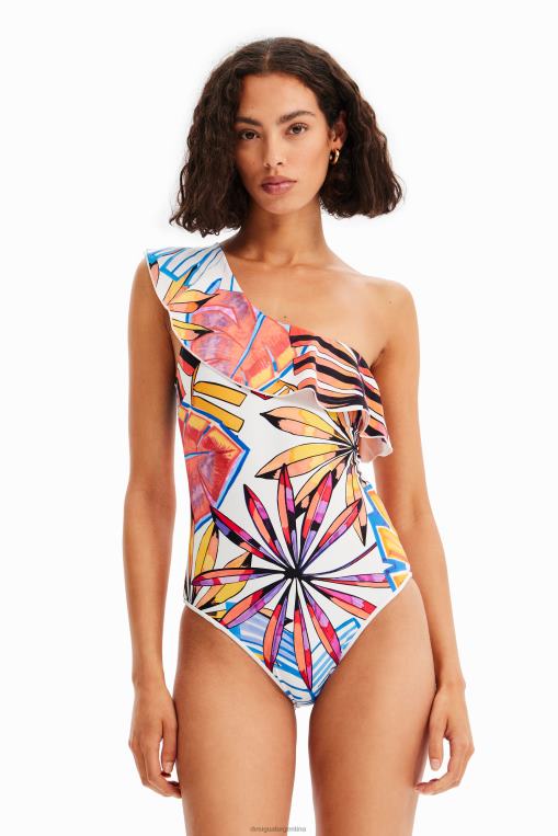 mujer ropa 8H0V405 traje de baño con volantes asimétricos Desigual