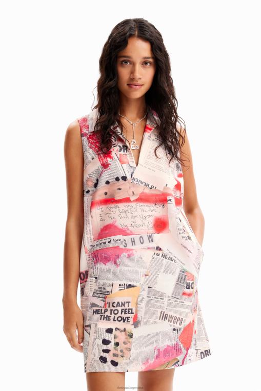 mujer ropa 8H0V100 vestido tipo polo de periódico Desigual