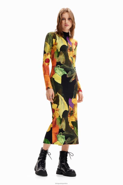 mujer ropa 8H0V1138 vestido midi ajustado con estampado floral Desigual