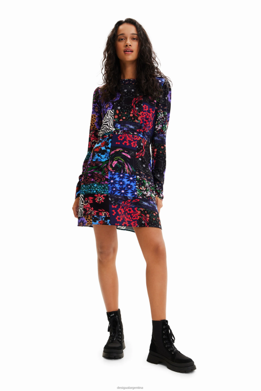 mujer ropa 8H0V1152 vestido corto con aberturas y patchwork Desigual
