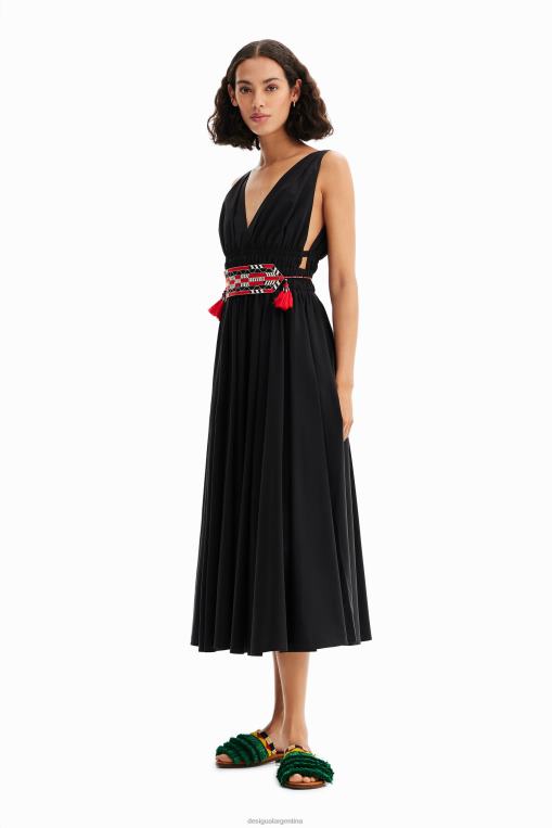 mujer ropa 8H0V126 vestido midi con cinturón stella jean Desigual