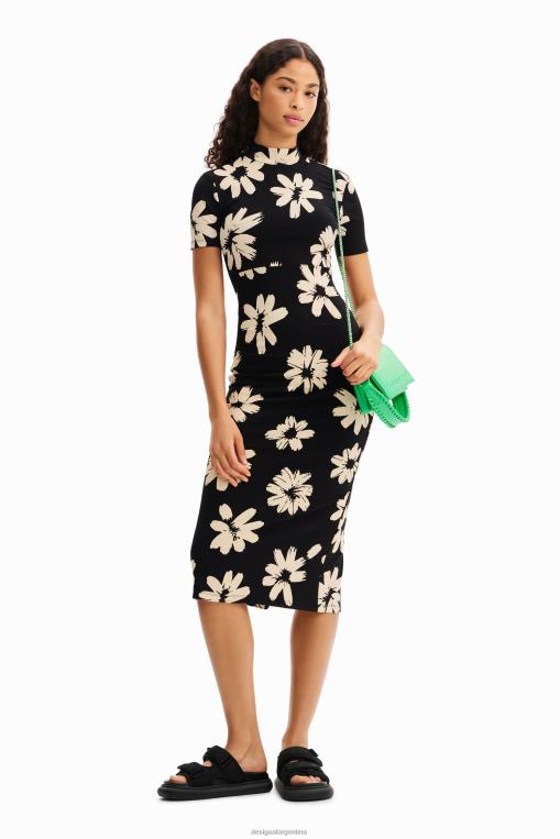 mujer ropa 8H0V184 vestido midi fino y artístico con estampado floral Desigual