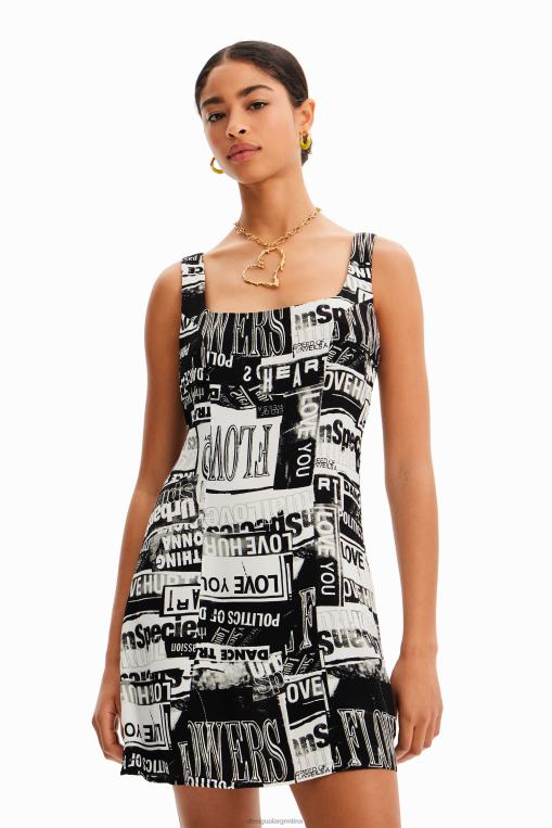 mujer ropa 8H0V297 vestido corto de periódico Desigual