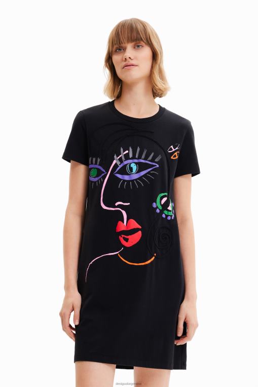 mujer ropa 8H0V330 vestido estilo camiseta con cara artística Desigual