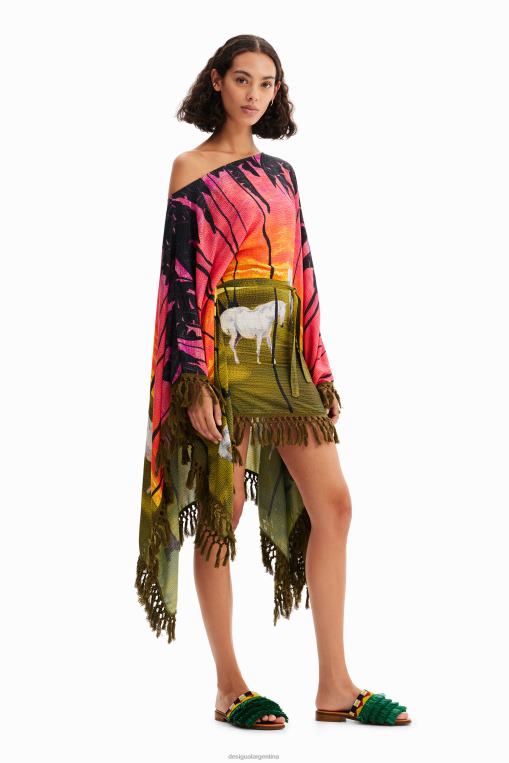 mujer ropa 8H0V333 vestido poncho corto stella jean Desigual