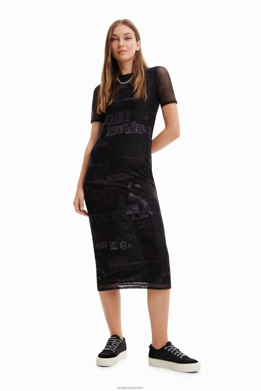 mujer ropa 8H0V345 vestido midi de tul estilo periódico Desigual