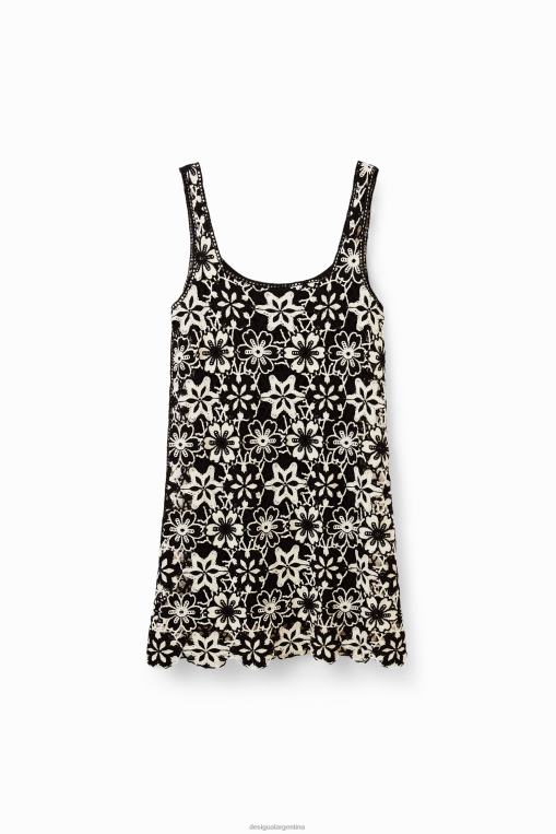 mujer ropa 8H0V577 vestido corto retro de crochet Desigual