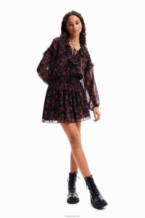 mujer ropa 8H0V86 vestido corto de gasa floral Desigual