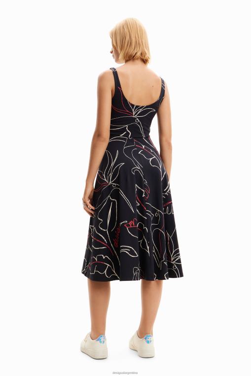 mujer ropa 8H0V973 vestido de punto con tiras tropicales Desigual