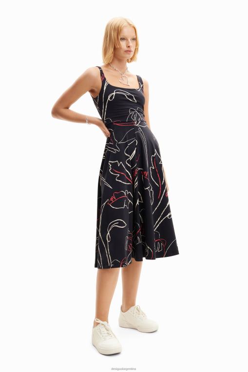 mujer ropa 8H0V973 vestido de punto con tiras tropicales Desigual