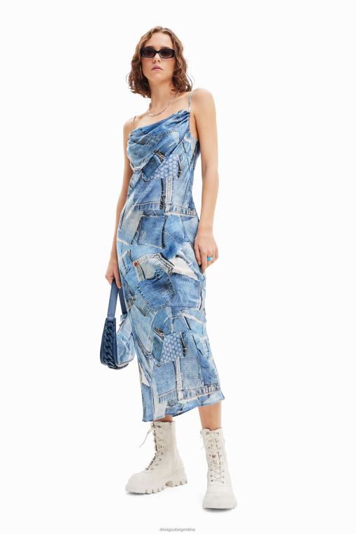 mujer ropa 8H0V98 vestido midi de mezclilla con patchwork Desigual